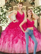  Sleeveless Tulle Floor Length Backless Vestidos de Quinceanera in Multi-color with Ruffles