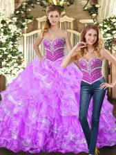 Spectacular Sleeveless Lace Up Floor Length Beading and Ruffles 15th Birthday Dress