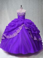  Purple Lace Up Sweet 16 Dress Beading and Appliques and Pick Ups Sleeveless Floor Length