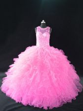 Noble Sleeveless Beading and Ruffles Lace Up Quinceanera Gown