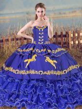  Ball Gowns Sleeveless Blue Quinceanera Dress Brush Train Lace Up