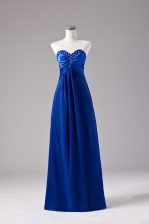  Royal Blue Empire Chiffon Sweetheart Sleeveless Beading and Ruching Floor Length Lace Up Homecoming Dress