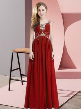  Empire Dress for Prom Red Straps Chiffon Cap Sleeves Floor Length Side Zipper