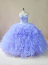  Tulle Sweetheart Sleeveless Lace Up Beading and Ruffles Sweet 16 Dress in Lavender