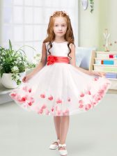 Luxury Knee Length A-line Sleeveless White Toddler Flower Girl Dress Zipper