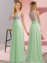 Popular Apple Green Sleeveless Chiffon Side Zipper Court Dresses for Sweet 16 for Wedding Party