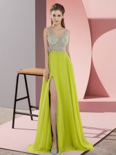 Yellow Green V-neck Neckline Beading Homecoming Dress Sleeveless Zipper