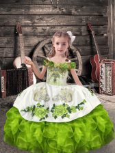 Excellent Organza Lace Up Pageant Dress for Girls Sleeveless Floor Length Beading and Embroidery and Ruffles