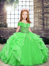 Luxurious Lace Up Kids Pageant Dress Beading and Ruffles Sleeveless Floor Length