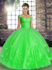  Floor Length Ball Gowns Sleeveless Green Quinceanera Dresses Lace Up