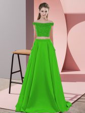  Beading Evening Dress Backless Sleeveless Sweep Train