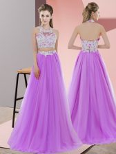 Fine Lavender Zipper Vestidos de Damas Lace Sleeveless Floor Length