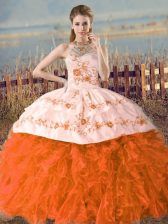  Ball Gowns Sleeveless Orange and Rust Red Quince Ball Gowns Court Train Lace Up