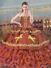 Discount Brush Train Ball Gowns Quinceanera Gown Brown Sweetheart Satin and Organza Sleeveless Lace Up