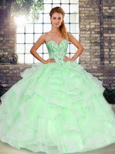 Low Price Sweetheart Sleeveless Quinceanera Dresses Floor Length Beading and Ruffles Apple Green Tulle