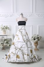  White Printed Prom Party Dress Sleeveless Brush Train Pattern