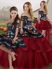  Ball Gowns Sleeveless Wine Red Sweet 16 Dresses Brush Train Lace Up