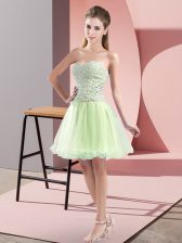 Fancy Yellow Green Sweetheart Zipper Beading Prom Dress Sleeveless