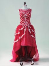 Sleeveless Zipper High Low Beading and Appliques Prom Dresses