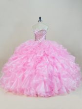  Baby Pink Sleeveless Beading and Ruffles Floor Length Vestidos de Quinceanera