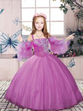  Lilac Straps Lace Up Beading Little Girl Pageant Dress Sleeveless