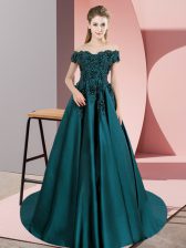Fancy Floor Length Ball Gowns Sleeveless Teal 15 Quinceanera Dress Court Train Zipper