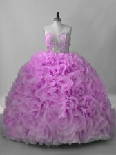  Beading Vestidos de Quinceanera Lilac Lace Up Sleeveless Brush Train