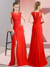Flirting Red Chiffon Zipper Prom Gown Sleeveless Floor Length Beading