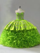 Perfect Sleeveless Embroidery Lace Up Sweet 16 Dress with Court Train