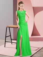 Scoop Sleeveless Chiffon Prom Dresses Beading Lace Up
