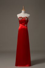 Best Red Sleeveless Satin Lace Up Prom Evening Gown for Prom and Party and Military Ball