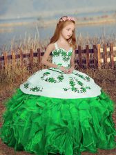 On Sale Straps Sleeveless Organza Pageant Dress for Girls Embroidery Lace Up