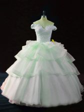 Traditional Sleeveless Brush Train Beading and Ruffled Layers Lace Up 15th Birthday Dress