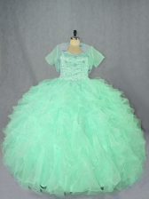 Beautiful Apple Green Sweetheart Lace Up Beading and Ruffles Sweet 16 Quinceanera Dress Sleeveless
