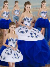 Most Popular Royal Blue Lace Up Sweet 16 Dress Embroidery and Ruffles and Bowknot Sleeveless Floor Length