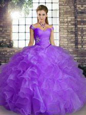 Beautiful Lavender Off The Shoulder Lace Up Beading and Ruffles 15 Quinceanera Dress Sleeveless