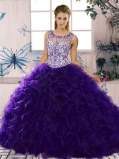  Purple Scoop Lace Up Beading and Ruffles Sweet 16 Dresses Sleeveless
