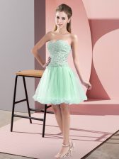  Mini Length Zipper Prom Evening Gown Apple Green for Prom and Party with Beading