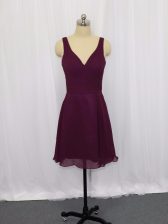Cheap Dark Purple Chiffon Zipper Sleeveless Mini Length Ruching