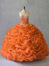 Custom Design Sweetheart Sleeveless Organza Sweet 16 Dress Beading and Pick Ups Lace Up