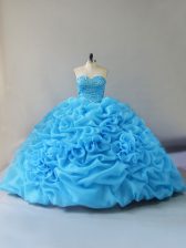 Low Price Organza Sleeveless Vestidos de Quinceanera Court Train and Beading and Pick Ups and Hand Made Flower