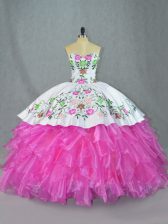  Embroidery and Ruffles Quinceanera Gowns Lilac Lace Up Sleeveless Floor Length