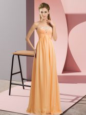 Extravagant Orange Empire Sweetheart Sleeveless Chiffon Floor Length Lace Up Beading Dress for Prom