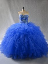 Beautiful Sweetheart Sleeveless Tulle Sweet 16 Quinceanera Dress Beading and Ruffles Lace Up