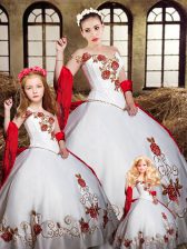 Exceptional White And Red Satin Lace Up One Shoulder Sleeveless Floor Length Quinceanera Dresses Beading and Embroidery