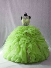 Sexy Brush Train Ball Gowns Sweet 16 Dresses Scoop Organza Sleeveless Zipper
