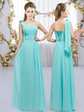 Dazzling Aqua Blue Lace Up Court Dresses for Sweet 16 Hand Made Flower Sleeveless Floor Length