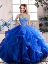  Royal Blue Sleeveless Floor Length Beading and Ruffles Lace Up Vestidos de Quinceanera