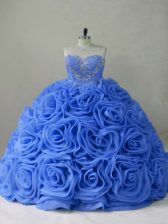  Organza Sleeveless Ball Gown Prom Dress Brush Train and Beading