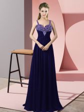 Dramatic Floor Length Purple Dress for Prom Chiffon Sleeveless Beading